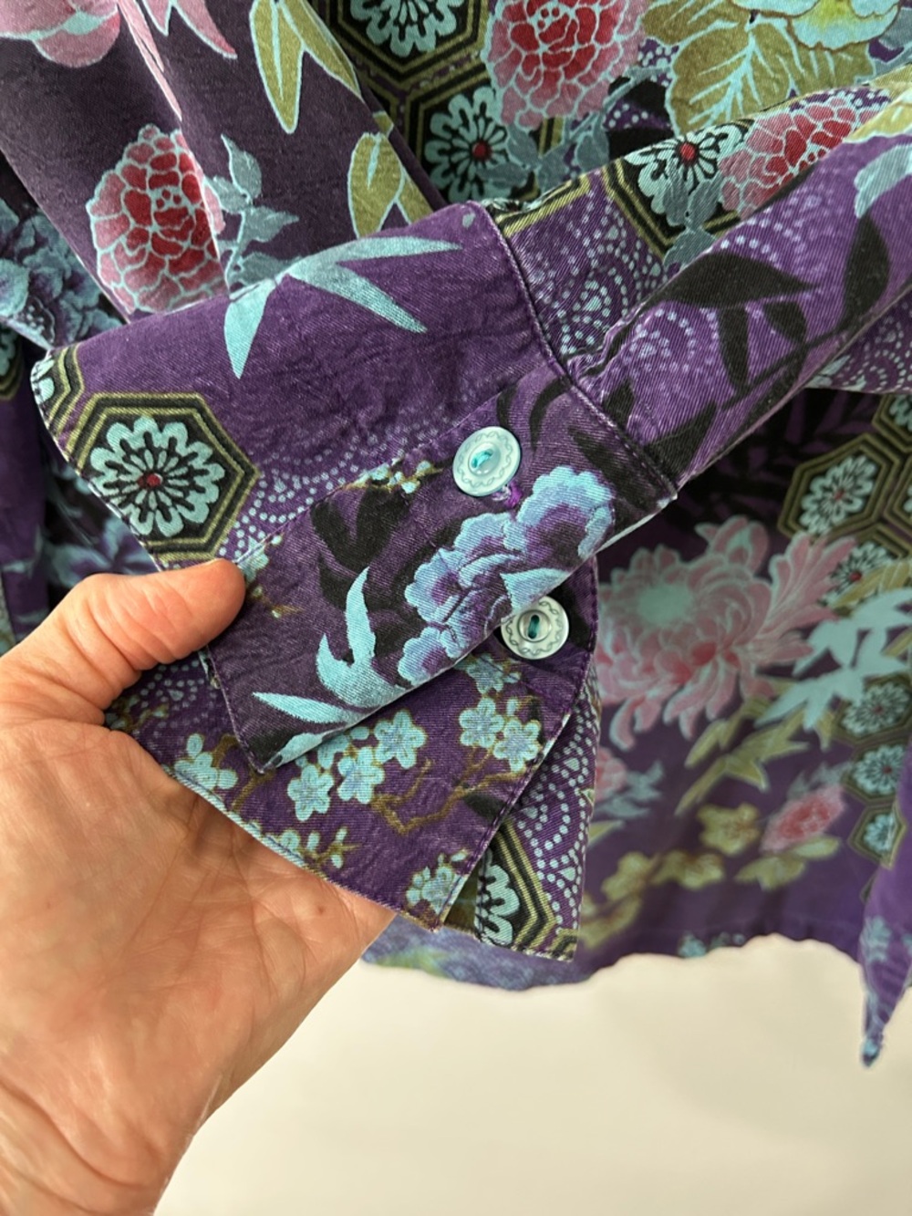 Tianello Aida Blouse Women’s M Vibrant Purple Floral Tencel Button-Up - Picture 9 of 16